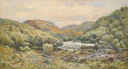 萨瑟兰柯克泰格河上的石南池`The Heather Pool On The River Kirkaig, Sutherland (1891) by Samuel William Oscroft