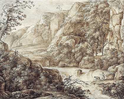 山地景观`Mountainous Landscape (1761) by Franz Kobell