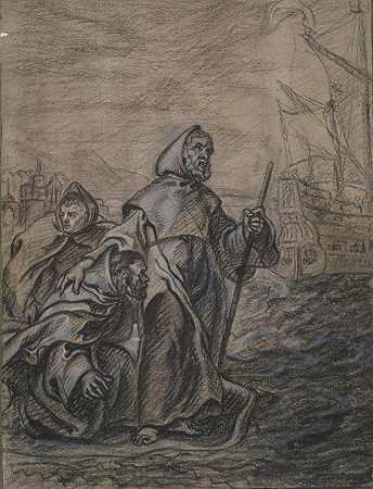 圣保罗圣方济各穿越墨西拿海峡`St. Francis of Paula Crossing the Strait of Messina (17th century) by Circle of Erasmus Quellinus II