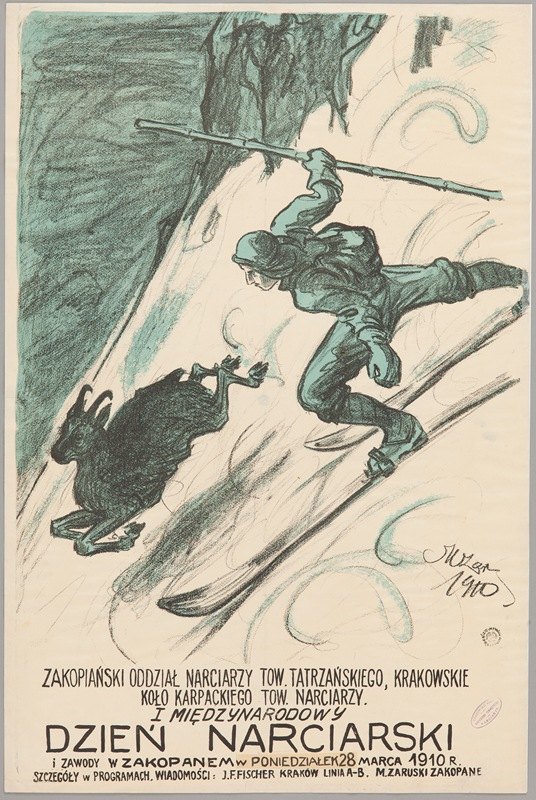我在扎科帕内参加了国际滑雪日和比赛`I Międzynarodowy Dzień Narciarski i Zawody w Zakopanem (1910) by Mariusz Zaruski