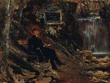 作家赫尔曼·罗莱特在瀑布`Der Schriftsteller Hermann Rollett am Wasserfall (1885) by Anton Romako