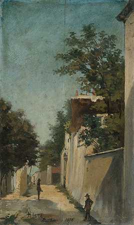蒙马特圣文森特街，第18区`La rue Saint~Vincent à Montmartre, 18ème arrondissement (1875) by Louis Hista