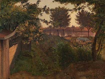 在岩石海岸的夜晚。从圣山山看安杰洛`Evening on a Rocky Shore. View from Monte SantAngelo (1824) by Johan Christian Dahl