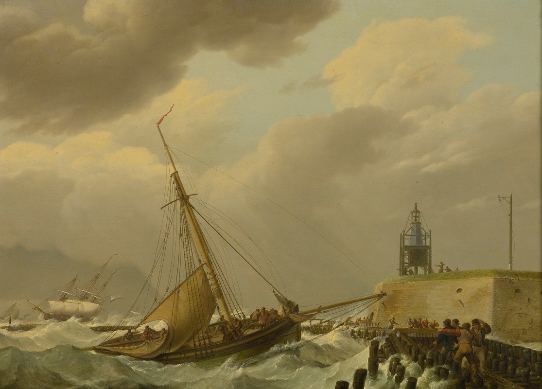 风浪中的船`Ship In Stormy Seas (1821) by Johannes Hermanus Koekkoek