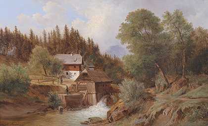 萨尔茨堡锯木厂`Sägemühle in Salzburg by Ferdinand Küss