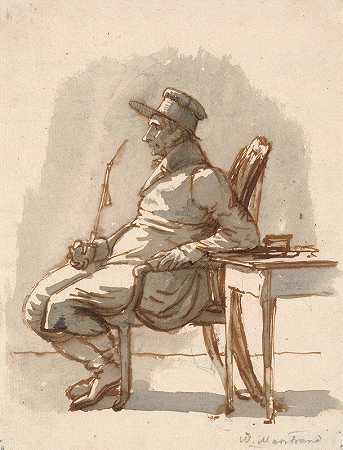 戴着烟斗和帽子的男人。艺术家的叔叔`Mand med pibe og kasket. Kunstnerens onkel (1810 – 1873) by Wilhelm Marstrand