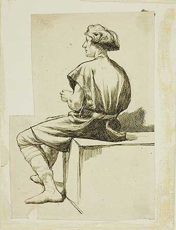 穿着束腰外衣的坐着的男人`Seated Man in Tunic (1860~69) by Charles Samuel Keene