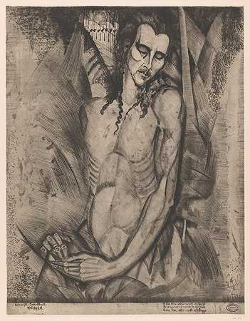 闭着眼睛的裸体男人`Naakte man met gesloten ogen (1915) by Lodewijk Schelfhout