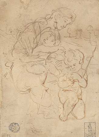 麦当娜和孩子与年轻的圣约翰施洗`Madonna and Child with the Young Saint John the Baptist (late 18th–early 19th century)