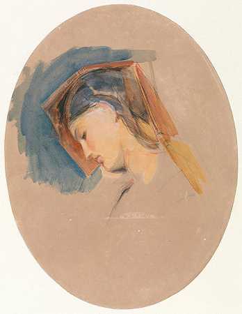 一个年轻女子的头`Head of a Young Woman (between 1838 and 1840) by John Frederick Lewis