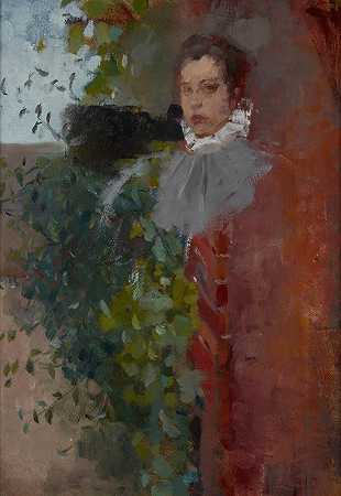 女人的肖像`Portrait of a Woman (1885) by Olga Boznanska
