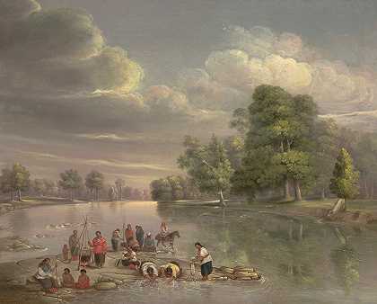 Wabash上的场景`Scene on the Wabash (1848) by George Winter