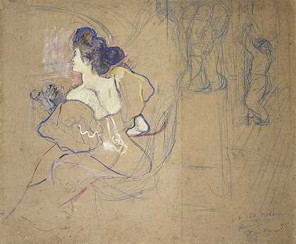 塔德·纳坦森夫人（米西亚·戈德布斯卡，1872-1950）在剧院`Madame Thadée Natanson (Misia Godebska, 1872–1950) at the Theater (1895) by Henri de Toulouse-Lautrec
