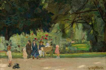 克拉科夫的普兰蒂公园`Planty Park in Kraków (1905) by Witold Wojtkiewicz