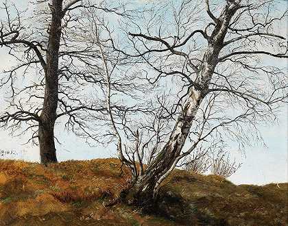 橡树和桦树`Oak and Birch (1832) by Carl Julius von Leypold