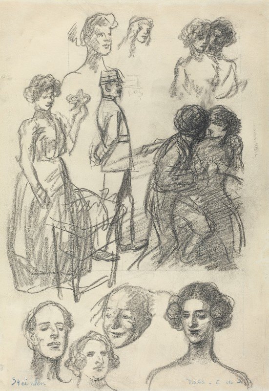 和的草图长凳上的情人`Sketches for Lovers on a Bench by Théophile Alexandre Steinlen