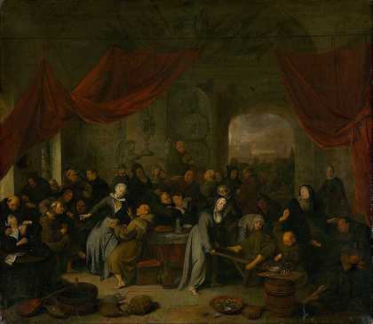 蒙克这是罗马修道院的娱乐活动`Monks Entertainment in a Roman Cloister (1680–1700) by Richard Brakenburgh