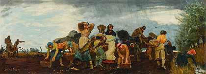 在沼泽地收获土豆`The Potato Harvest in the Fens (1877) by Robert Walker Macbeth
