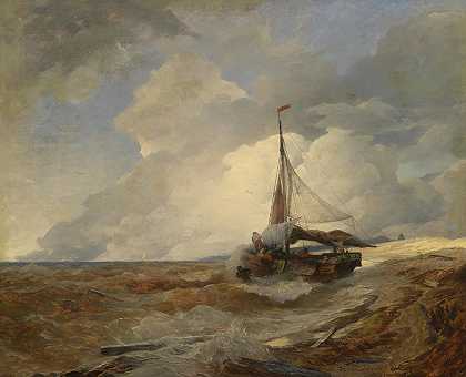 遇险渔船`Fischerboot in Seenot (1893) by Andreas Achenbach