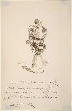 西班牙人的漫画头像`Caricatured Head of a Spaniard (1880) by Jules Worms