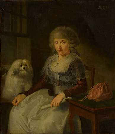 老妇人带着她的狗`Elderly woman with her dog (1789) by Adriaen de Lelie