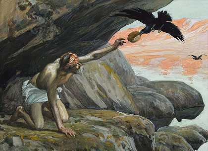 以利亚`Elijah Fed by the Ravens (c. 1896~1902) by the Ravens by James Tissot