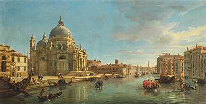 从大运河入口观看威尼斯圣玛丽亚·德拉·萨雷特`View of Santa Maria della Salute, Venice, from the entrance of the Grand Canal (1714) by Gaspar Van Wittel