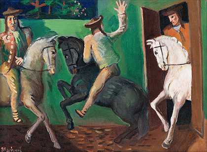 骑手（骑马）`Riders (On Horses) (1936) by Cyprián Majerník