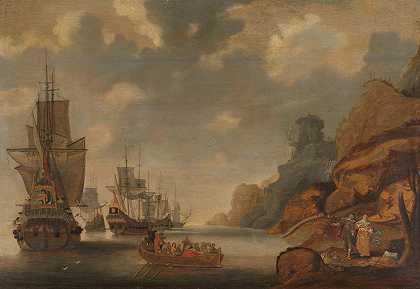 靠近岩石海岸的法国中队`A French Squadron near a Rocky Coast (1640 ~ 1676) by Jacob Adriaensz. Bellevois