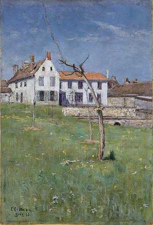 洛朗寄宿公寓，格雷兹河畔`The Laurent Boarding House, Grez~sur~Loing (1886) by Elias Erdtman