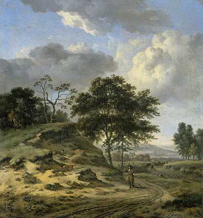 两个猎人的风景`Landscape with two Hunters (1655 ~ 1684) by Jan Wijnants