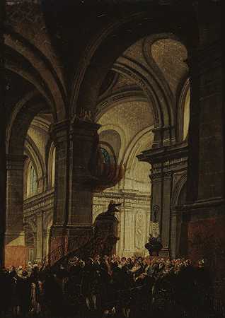 布道中的卷尾猴圣罗克教堂`Sermon dun capucin dans léglise Saint~Roch (1780) by Pierre-Antoine Demachy