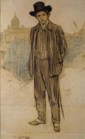 巴勃罗·毕加索画像`Portrait of Pablo Picasso (circa 1900) by Ramón Casas