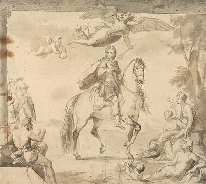装修准备研究乔治一世的马术肖像`Preparatory Study for the decoration Equestrian Portrait of George I by John Vanderbank