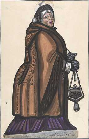 穿棕色外套的老妇人`Old Woman in a Brown Coat by Sergey Yurievich Sudeikin