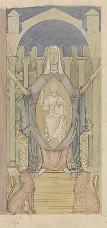 马利亚和基督的孩子，坐在所罗门的宝座上`Maria met Christuskind, zittend op de troon van Salomo (c. 1869 ~ c. 1925) by Antoon Derkinderen