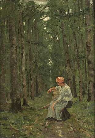 森林里的女人`Woman in the forest (1880) by Ion Andreescu