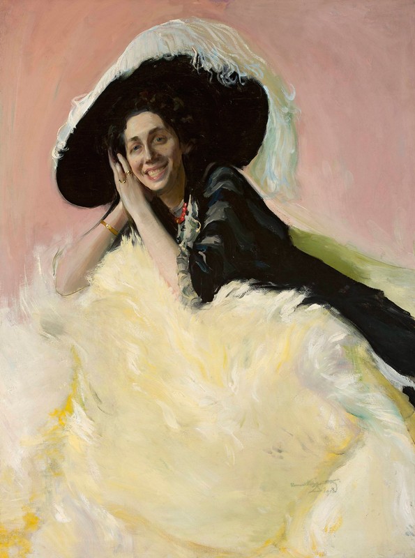 贾尼娜·威尔琴斯卡·内埃·奥塔泽夫斯卡肖像`Portrait of Janina Wilczyńska née Ołtarzewska (1912) by Konrad Krzyżanowski