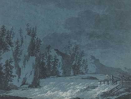 急流`River Rapids by Wooded Cliffs (c. 1780) by Wooded Cliffs by Claude-Louis Châtelet
