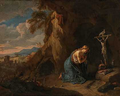 和忏悔的玛丽·抹大拉一起风景`Landscape with the Penitent Mary Magdalene by Flemish School