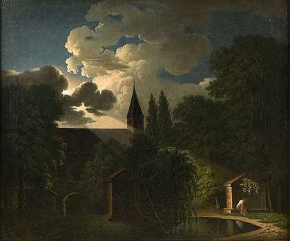 韦瑟的坟墓。夜间效果。`Le tombeau de Werther. Effet de nuit. by Jean-Baptiste Deperthes