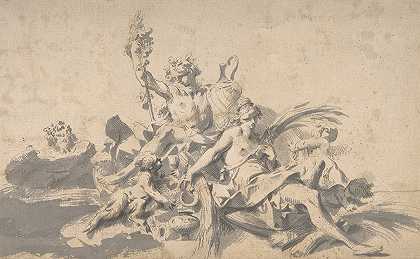 巴克斯和谷神星出席了会议`Bacchus and Ceres Attended by Putti and a Marine Deity (1676–1741) by Putti and a Marine Deity by Sebastiano Galeotti