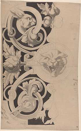 猫、兔、鹅头装饰图案`Decorative Design with Heads of a Cat, Hare and Goose by Alfred George Stevens
