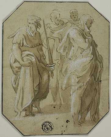 圣保罗和其他三位站立人物`Saint Paul and Three Other Standing Figures (18th century) by Anton Maria Zanetti the Elder