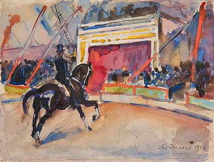 骑手马戏团的一幕`Scena z cyrku – jeździec na koniu (1932) by Ivan Ivanec