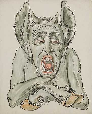 张嘴魔鬼胸像`Bust of the devil with an open mouth (1890) by Jan Matejko