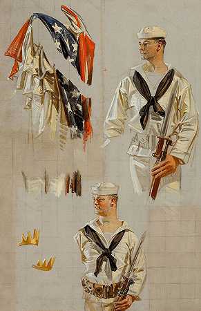 第一次世界大战海军海报，初步研究`World War I Navy poster, preliminary studies (1917) by J.C. Leyendecker