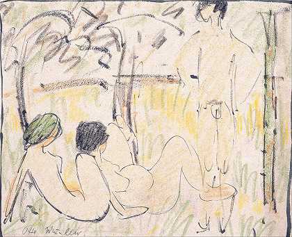 三个裸体`Three Nudes (1910) by Otto Mueller