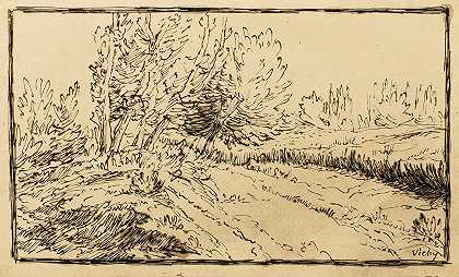 乡村的巴比松路，维希`Barbizon Path In The Countryside, Vichy by Jean-François Millet