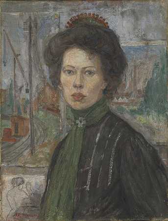 瑞典画家托拉·霍姆斯特罗姆的肖像`Portrait of the Swedish Painter Tora Holmström (1907) by Anders Castus Svarstad
